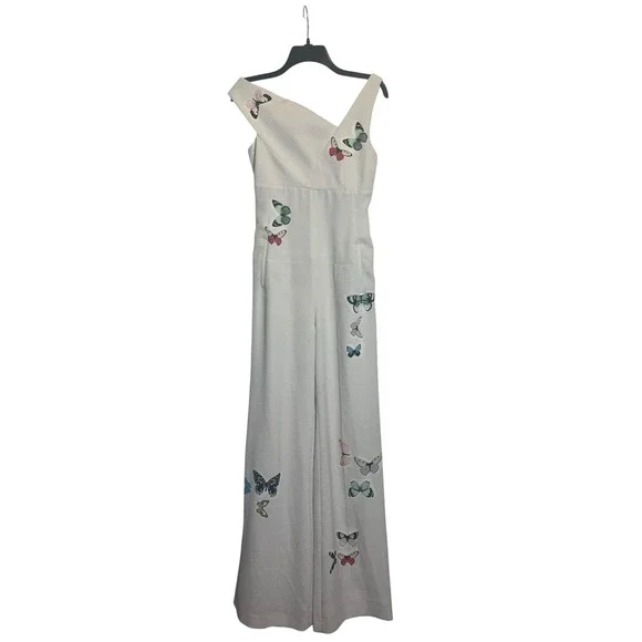 Roland Mouret Ramsey jumpsuit Size 6 Ivory Butterly Print Wide Leg Sleeveless - Picture 2 of 8